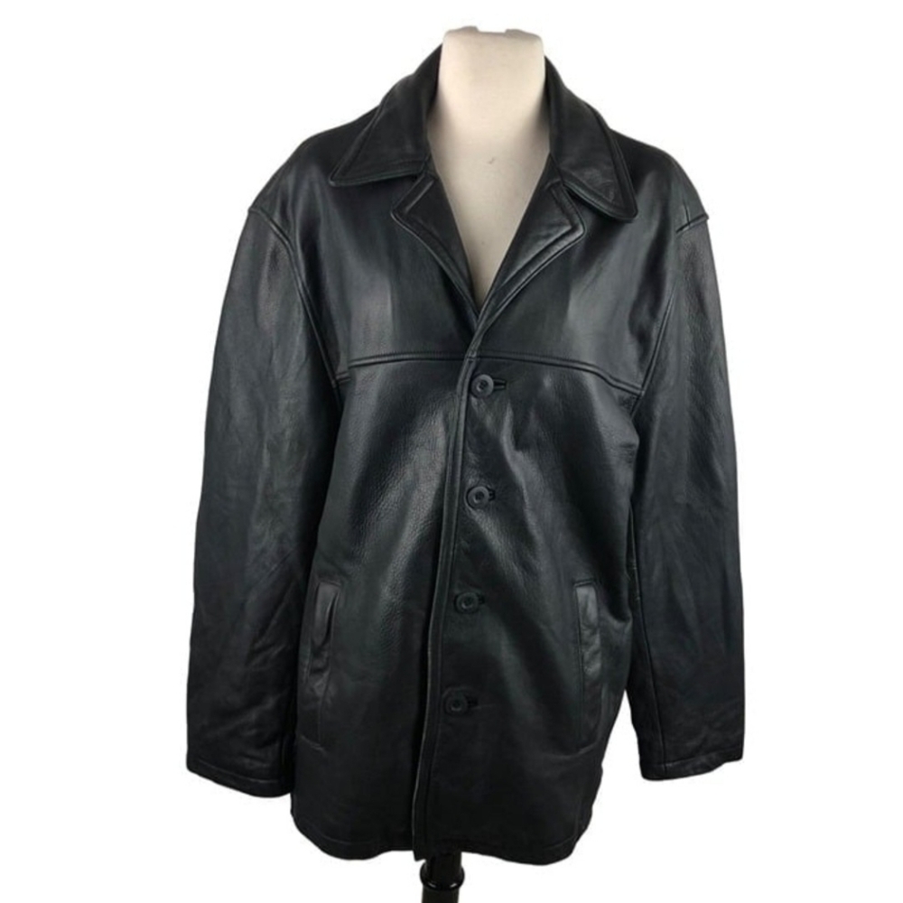 Wilsons Leather M.Julian Mens Black Leather Jacket Button-up Large